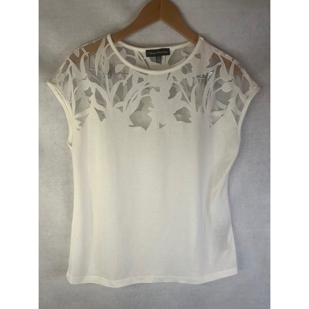 Catherine Malandrino cream top lace floral cut out Sz Medium Summer Lightweight